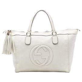 Gucci Weiß große Leder Soho Arbeits-Tote Weiß