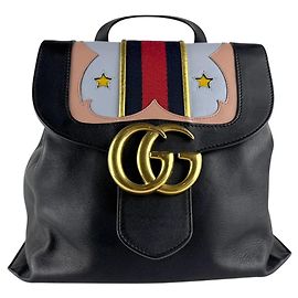 Gucci GG Marmont Leder Rucksack Schwarz Mehrfarben