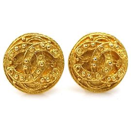 CHANEL Coco Mark Metal Gold Earrings Golden