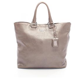 Prada Gray Leather Tote Bag Brown