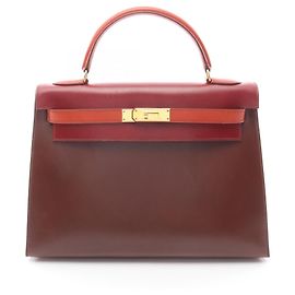 Sac à main Hermès Kelly 32 Tricolore Marron Rouge Bordeaux
