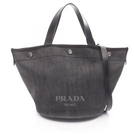 Borsa Tote in Denim e Pelle Prada Nero