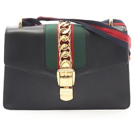 Borsa a Spalla Gucci Sylvie Small Web Line Nero Rosso Verde