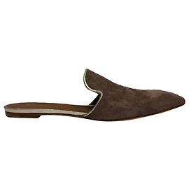 Autre Marque Malone Souliers Marianne Pointed-Toe Flat Mules in Brown Suede Brown Red