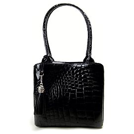 Autre Marque Crocodile Leather Handbag Black