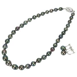 Autre Marque 2-in-1 Schmuckset aus Au585 Silber mit schwarzen Südseeperlen Grau