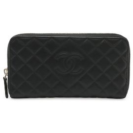 Chanel Matelassé Leather Long Wallet Black