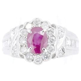 Autre Marque Pt850 Ruby Diamond Ring Red