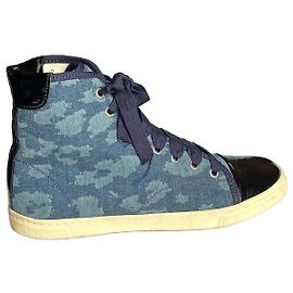 Lanvin high-top sneakers in canvas with patent leather toe size 39 Blue