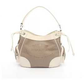 Prada Logo Jacquard Shoulder Bag White Beige