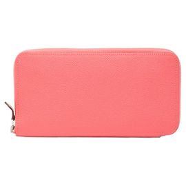 Portefeuille zippé rond Azap Long en soie Hermès Rose Orange