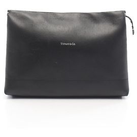 Tiffany & Co. Black Leather Clutch Handbag Black