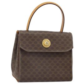 Céline CELINE Macadam Canvas Hand Bag PVC Leather Brown Gold Auth 159824 Brown Golden