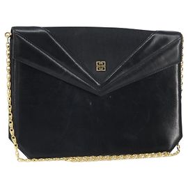 Givenchy Bolsa de ombro com corrente em couro preto e dourado Auth 170389 Preto Dourado