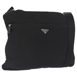 PRADA Shoulder Bag Nylon Black Silver Auth 166693 Black Silvery