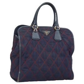 PRADA Borsa a mano in nylon blu navy oro Auth 163420 D'oro Blu navy