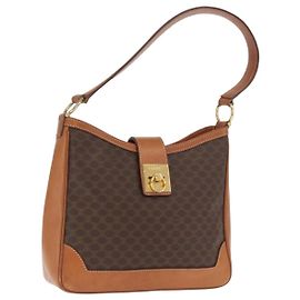 Céline CELINE Macadam Canvas Shoulder Bag PVC Leather Brown Gold Auth ep13120 Brown Golden