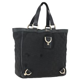 Borsa Tote Abbey GG Canvas Gucci Nero Oro 130739 Auth 170301 Nero D'oro