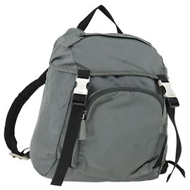 PRADA Rucksack aus grauem Nylon mit silberner Authentizität BA10134 Braun Silber