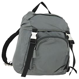 PRADA Backpack Nylon Gray Silver Auth BA10134 Brown Silvery