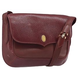 Cartier Borsa a spalla Must Line in pelle Bordeaux oro Auth BA9920 D'oro Bordò