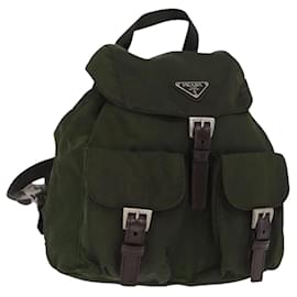 PRADA Backpack Nylon Khaki Silver Auth 166761 Silvery Khaki
