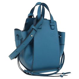 LOEWE Anagram Hammock Mini Sac à Cordon Cuir Bleu Or Auth BA10330SM Bleu Doré