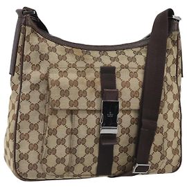 Borsa a Spalla GG Canvas Gucci Beige Argento 131211 Auth 170502 Argento Beige