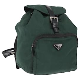 PRADA Backpack Nylon Green Silver Auth ki6395 Silvery Green