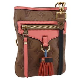 LOUIS VUITTON Bolsa Flat Monogram Empreinte Marrom M40369 LV Auth 170001SAM Marrom