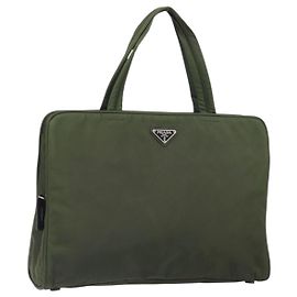 PRADA Sac à main en nylon vert argent Auth 170503 Argenté Vert