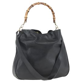 Borsa a Spalla in Pelle Gucci Bamboo 2way Nera Oro 001 1577 Auth 167922 Nero D'oro