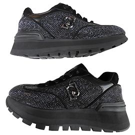 Tênis Liu.Jo Pretos de Couro e Strass Preto