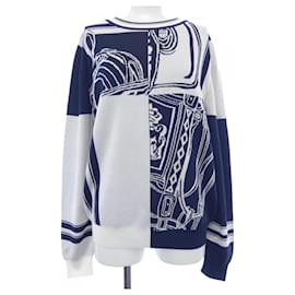 Hermès Hermes Strickwaren Weiß Marineblau