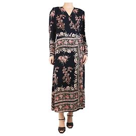 Etro Black floral wrap midi dress - size UK 14 Black