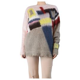 Fendi Rosa geometrischer Wollstrickpullover - Größe L Pink