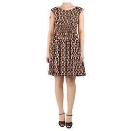 Prada Orange gemustertes Midi-Kleid mit geraffter Taille - Größe UK 10 Orange