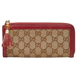 Gucci GG Canvas Bamboo Langbörse Braun Rot