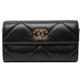 Chanel 19 Coco Mark Long Flap Wallet Black