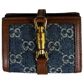 Gucci GG Denim Jackie 1961 Bifold Wallet Brown Blue