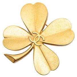 Spilla vintage con motivo quadrifoglio Coco Mark di Chanel D'oro
