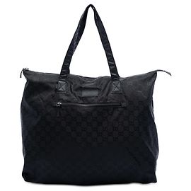 Gucci Schwarze GG Nylon Reisetasche Schwarz