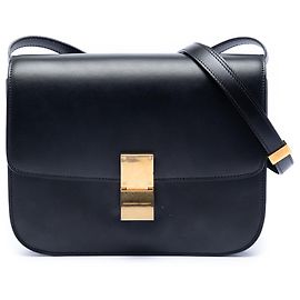 Céline Celine Boîte Classique Moyenne en Veau Noir Noir