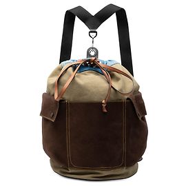 Mochila reversível em camurça de algodão e denim marrom LOEWE com cordão Marrom