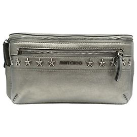 Jimmy Choo Star Studded Leather Metallic Gray Body Bag Choo Grey