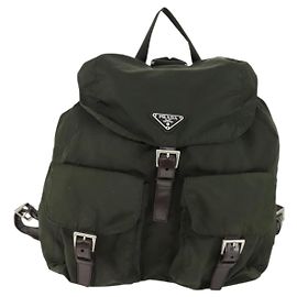 Prada Rucksack mit doppelter Fronttasche Tessuto Medium Khaki