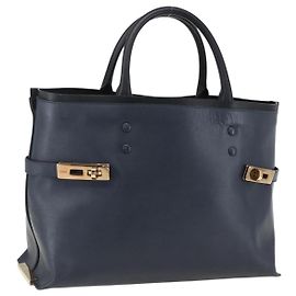 Chloé Borsa Tote in Pelle Blu Navy Oro Auth BA10243 D'oro Blu navy