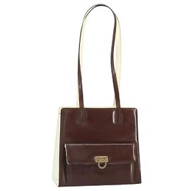 Salvatore Ferragamo Sac à main Gancini en cuir verni marron doré Auth 169637 Marron Doré