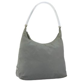 PRADA Sac à main en nylon gris argent Auth 170504 Marron Argenté