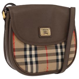 Borsa a Spalla Burberrys Nova Check in Tela Beige Oro Auth ep13205 Beige D'oro